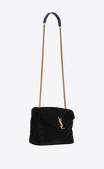 Borsa Loulou Small Con Catena In Velluto Trapuntato A “y” Nero