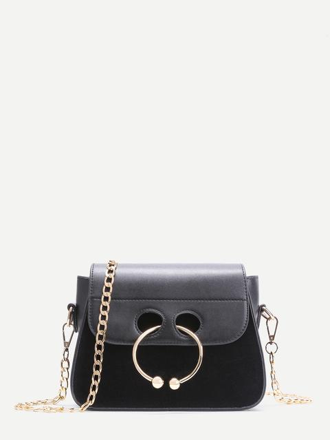 Bolso Mini De Pu Con Anillo Y Cadena Negro