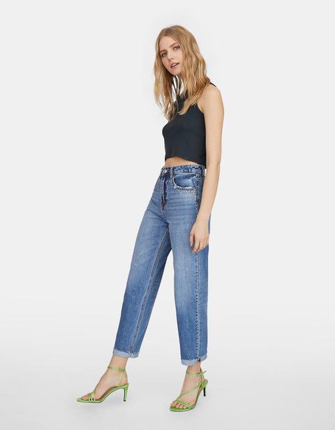 Jeans Carrot Con Borchiette Jeans Medio