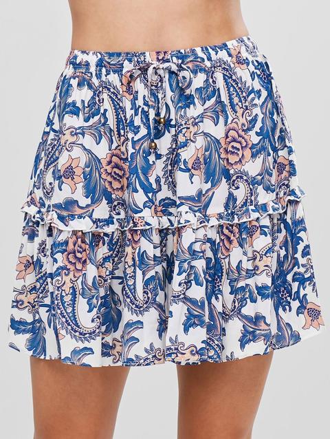 Mini Gonna Floreale Di A-linea A Strati Multi