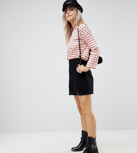 Minifalda Vaquera En Negro Desgastado Con Detalle De Abertura De Asos Design Petite