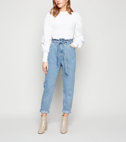 blue tie high waist tori mom jeans