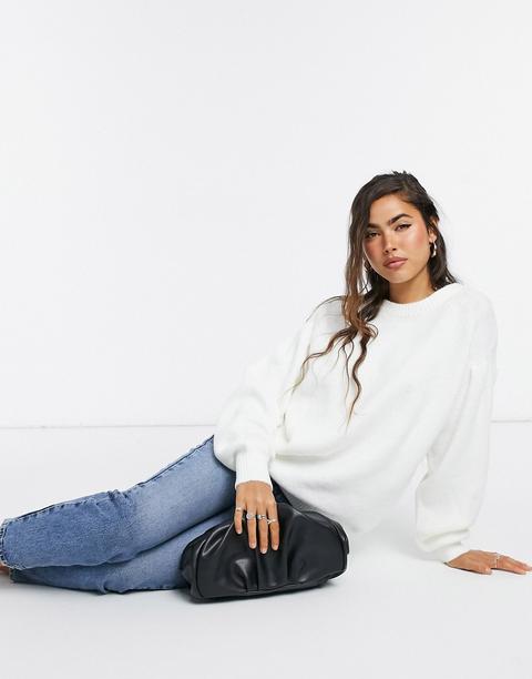 Asos Design Crew Neck Fluffy Oversized Jumper-white