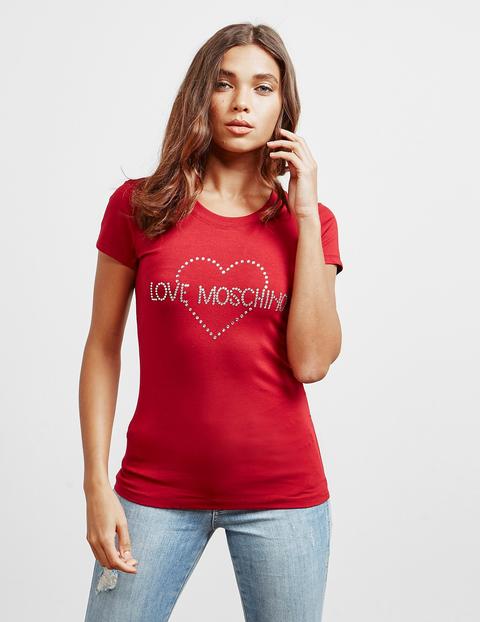 Womens Love Moschino Crystal Heart Short Sleeve T-shirt Red, Red