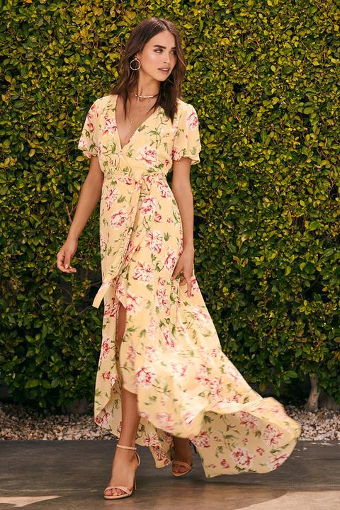Sense Of Wonder Yellow Floral Print Wrap Maxi Dress