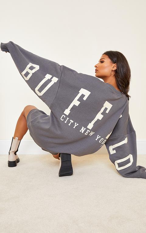 Charcoal Buffalo New York Slogan Sweat Jumper Dress