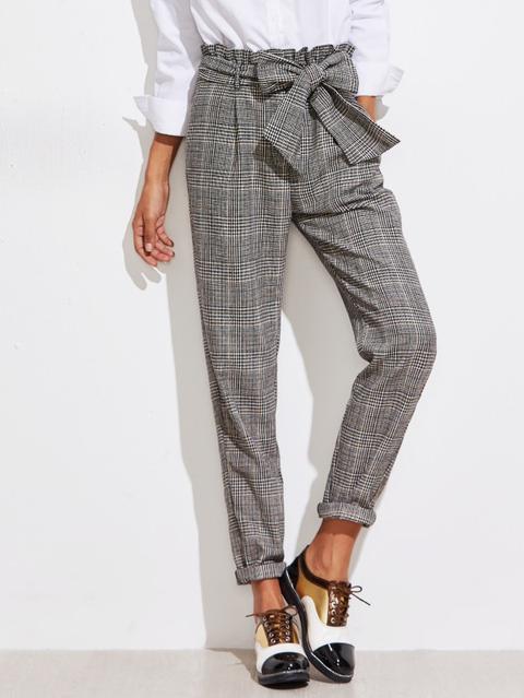 Frill Belted Waist Gingham Pants