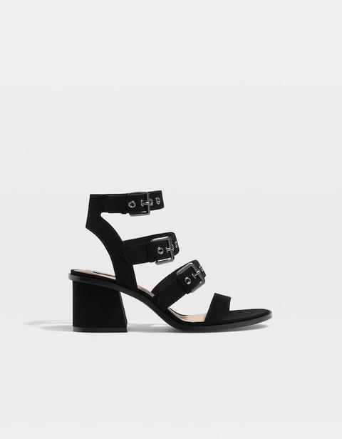 Sandales Talon Boucles Noir