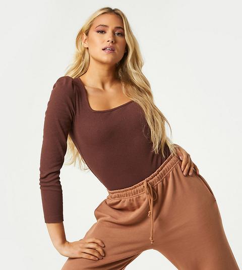 Outrageous Fortune Exclusive Long Sleeve Square Neck Body In Chocolate-brown