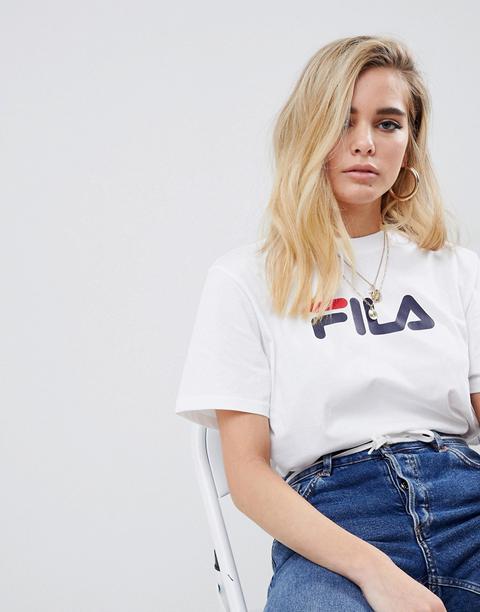 Fila - T-shirt Boyfriend Oversize Con Logo Sul Petto - Bianco