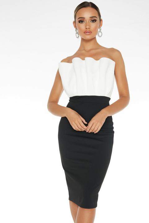 Black Frill Bandeau Midi Dress