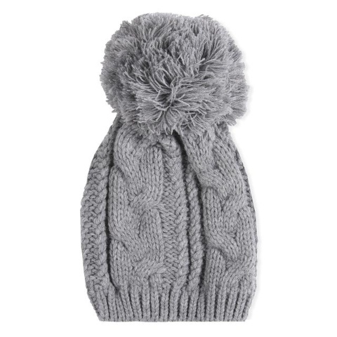 Gorro Gris Con Pompón Extragrande