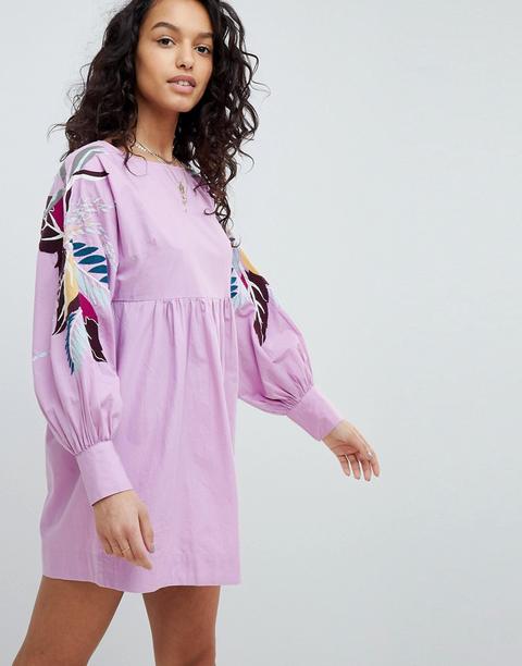 Free People - Mini Obsessions - Vestito A Fiori Con Maniche A Prosciutto - Viola
