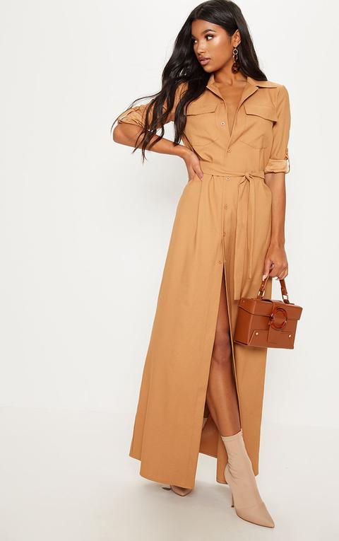 Dark Camel Maxi Shirt Dress