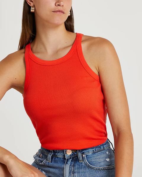 Coral Ribbed Racer Vest Top