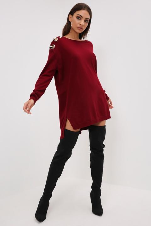 Burgundy Ribbon On Shoulder Long Jumper