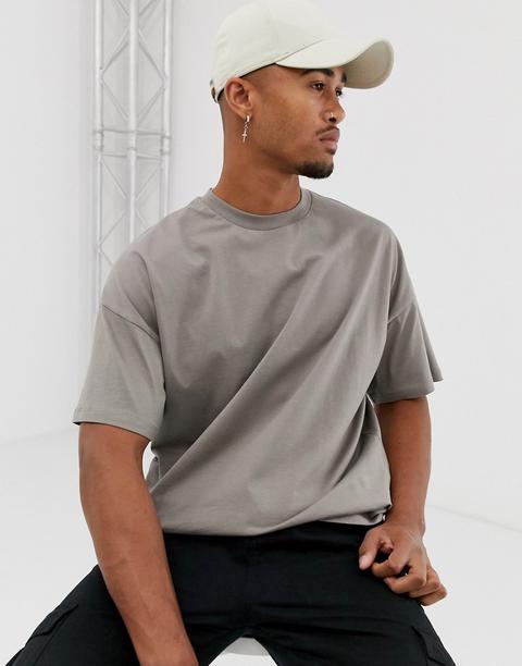 Asos Design Oversized T-shirt With Crew Neck In Beige