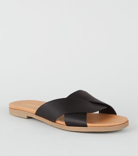 Wide Fit Black Footbed Sliders New Look Vegan