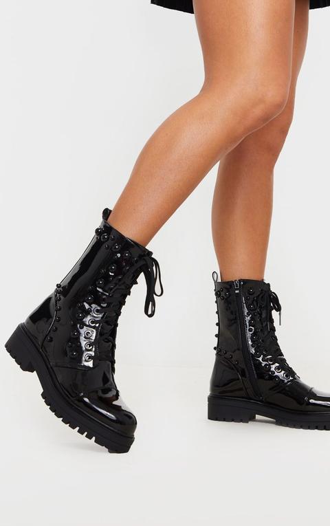 black lace up biker boots