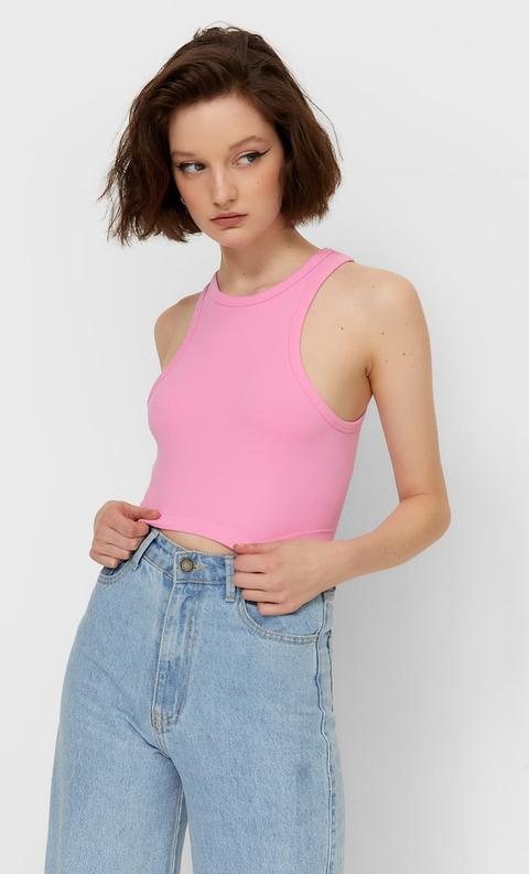 Stradivarius Top Sans Coutures Encolure Américaine Femme Rose Clair M