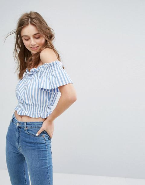 Pull&bear - Top Corto Con Spalle Scoperte A Righe - Multicolore