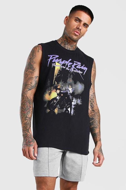 Mens Black Prince Purple Rain License Drop Armhole Vest, Black