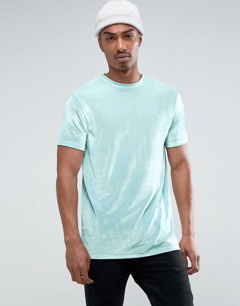 Asos - T-shirt Lunga In Velour Azzurro Pastello - Blu