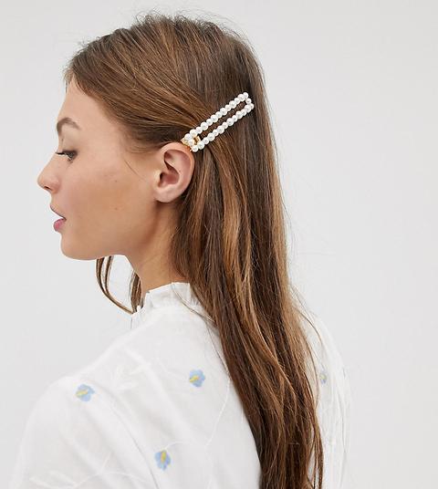 Designb London Faux Pearl Rectangle Hair Clip - White