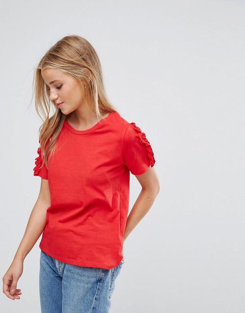 Pimkie - T-shirt Con Maniche A Volant - Rosso