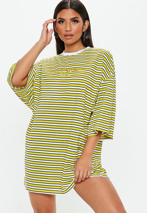 Yellow Oversized Stripe 'you Know It Girl' Tshirt Dress, Yellow