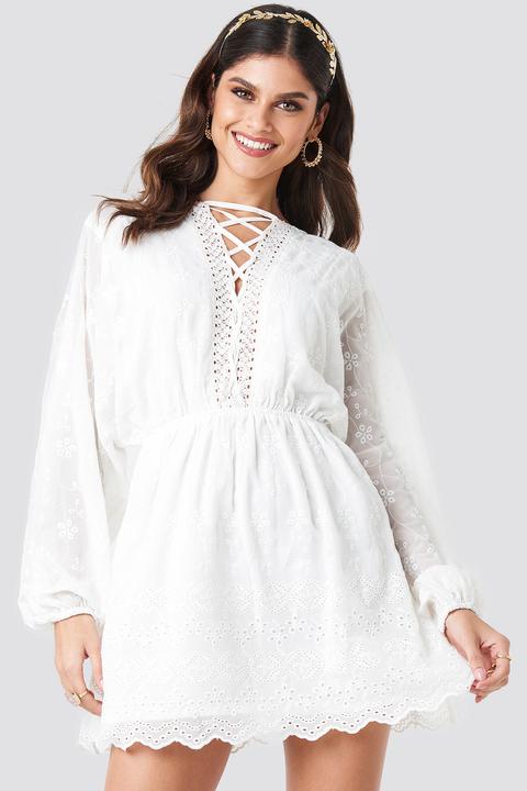 Na-kd Boho Lace Up Lace Dress - White