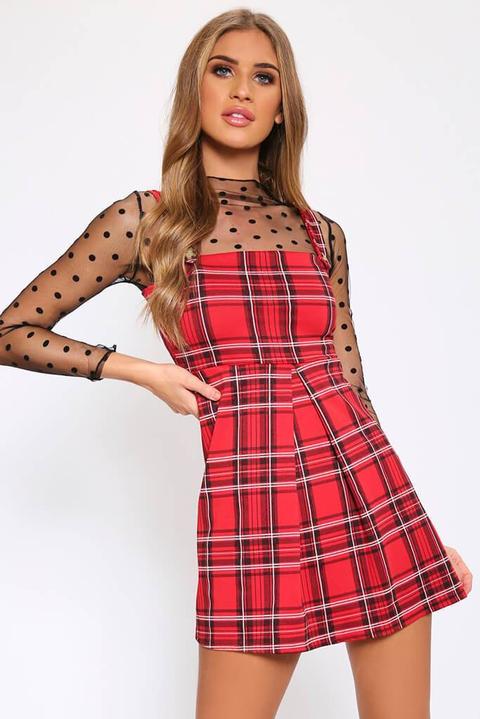 red check pinafore dress