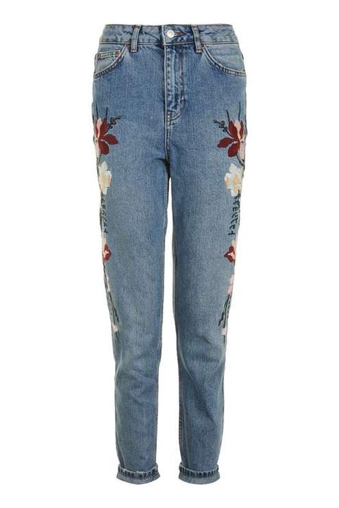 moto floral embroidered mom jeans