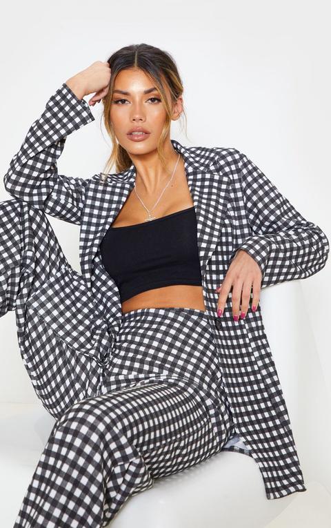 Black Gingham Boyfriend Style Blazer