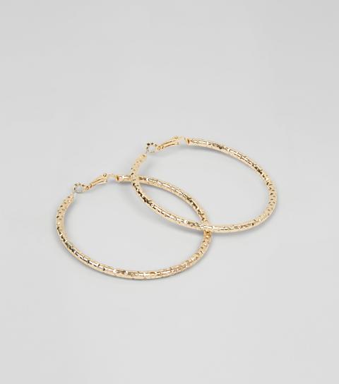 Gold Textured Hoop Earrings New Look