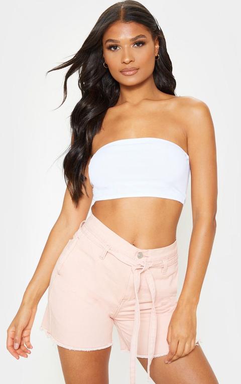 White Basic Rib Bandeau Crop Top