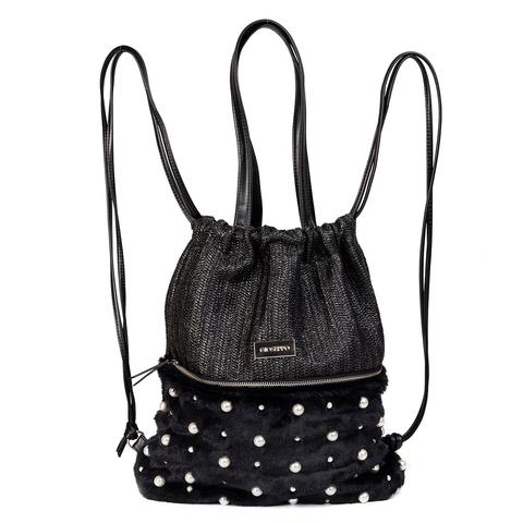 Mochila Negra Con Detalle De Perlas Para Mujer 43409