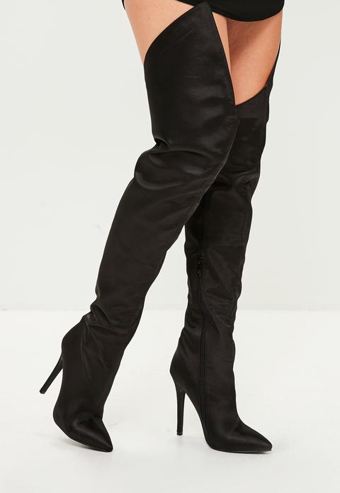 Black Satin Over The Knee Boots from 