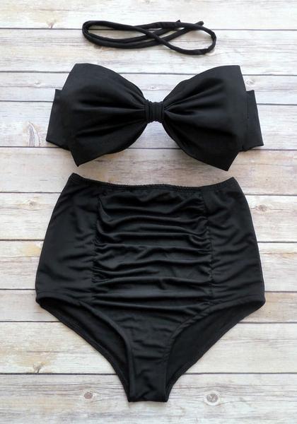 Black Bowknot High-waist Bikini Set