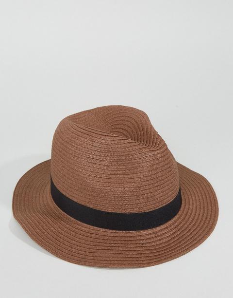 Sombrero Fedora En Camel De Paja De Asos