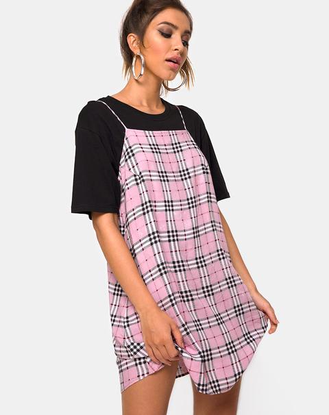 Sagha Slip Dress In Pink Check By Motel