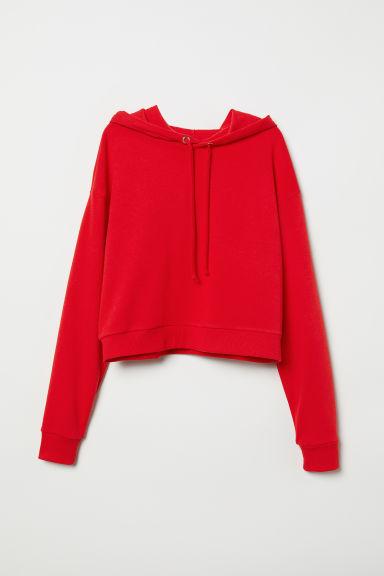 H & M - Felpa Corta Con Cappuccio - Rosso