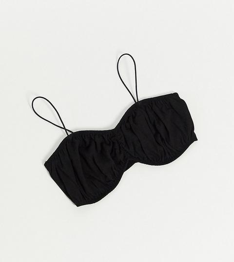 Asos Design Petite Micro Bandeau With Ruched Front And Skinny Straps In Black