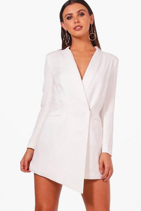 Womens Petite Asymmetric Blazer Dress - White - 10, White