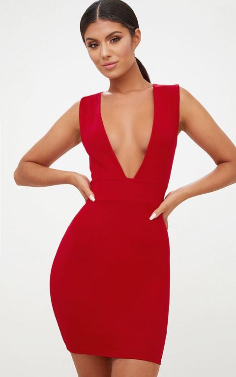 Red Extreme Plunge Sleeveless Bodycon Dress