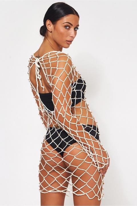 White Crochet Beaded Cover Up
