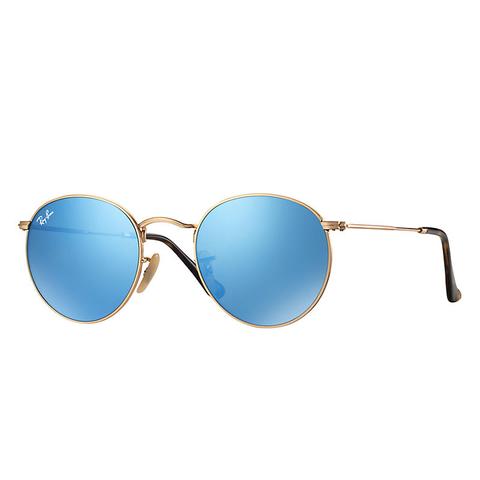 Round Flat Lenses Unisex Sunglasses Lentes: Azul, Montura: Oro