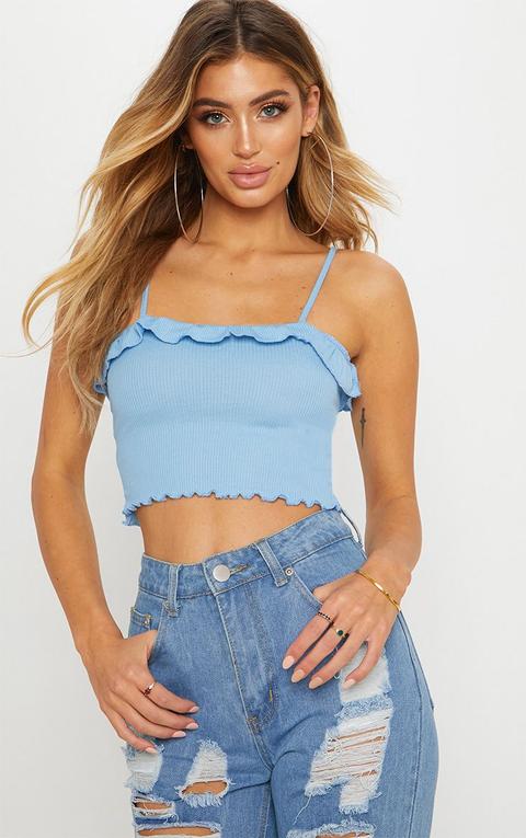 Baby Blue Rib Frill Cami Crop Top