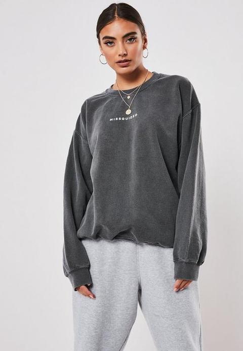 Black Missguided Slogan Washed Sweatshirt, Black