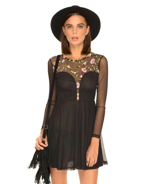 Moonchild Skater Dress In Japanese Blossom Black By Motel